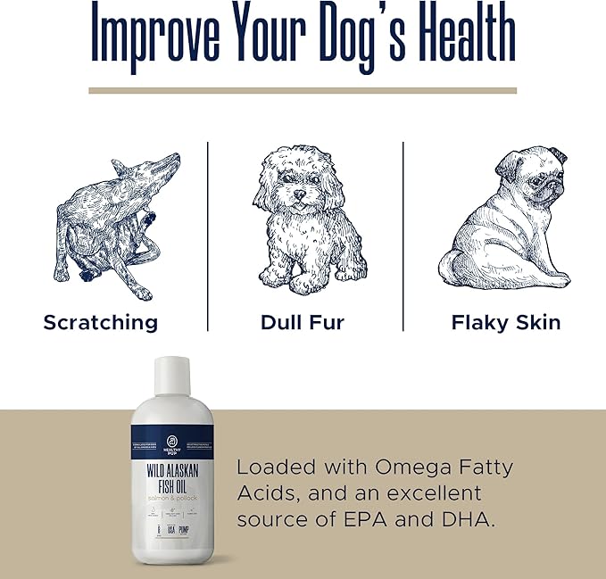 Wild Alaskan Salmon Oil for Dogs with Pollock - 8 oz of Pollock and Salmon Oil, Omega 3, EPA, and DHA - Dogs Skin and Coat Supplement - Made in USA