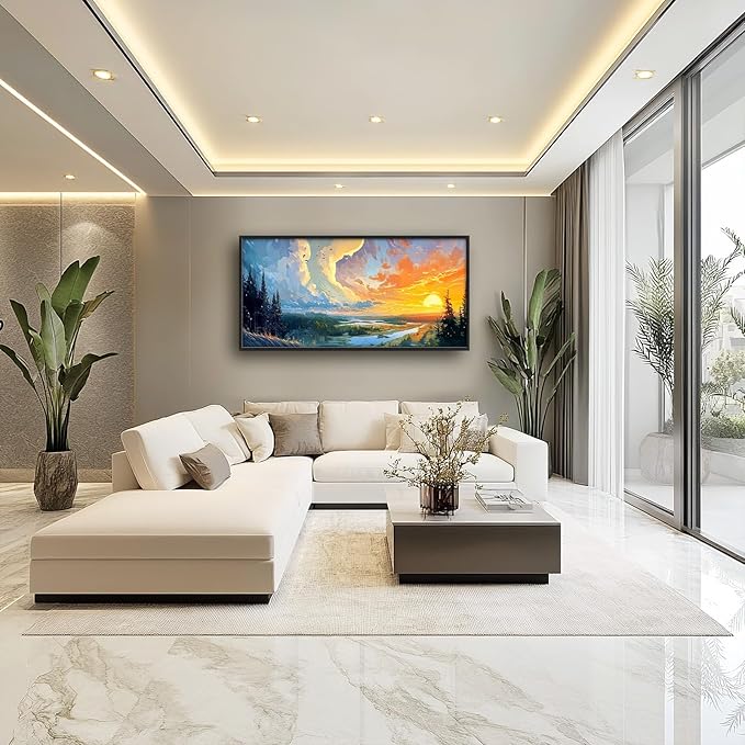 Framed Large Sunrise Wall Art for Living Room, Oversized Sunrise Wall Decor Forest Lake Landscape Canvas Print Natural Picture Home Decoration for Bedroom Living Room Office 60"x30"