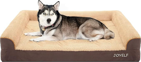 JOYELF Orthopedic Dog Bed for Extra Large Dogs, U-Shaped Foam Sofa Couch Bed, Bolster Waterproof Pet Bed with Removable Washable Cover and Nonskid Bottom for Dogs - Coffee