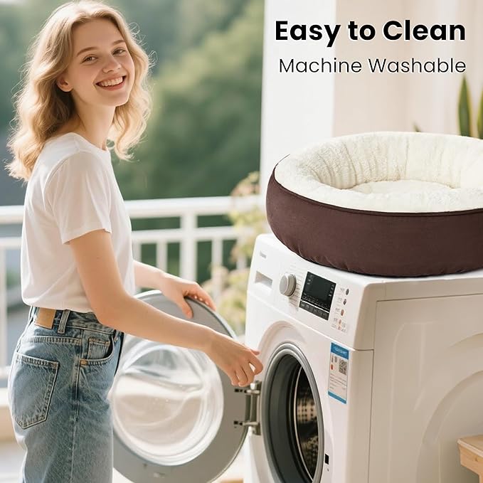 Love's cabin Round Donut Cat and Dog Cushion Bed, 20in Pet Bed for Cats or Small Dogs, Anti-Slip & Water-Resistant Bottom, Super Soft Durable Fabric Pet Beds, Washable Luxury Cat & Dog Bed Brown