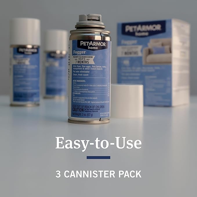 PetArmor Home Fogger, Kills Fleas, Ticks, Mosquitoes & Other Listed Insects, Helps Eliminate Pet Odor, Clean Fresh Scent, Protects for 7 Months, 3 2oz Canisters