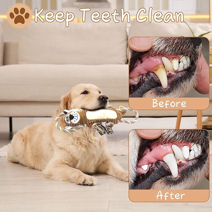 Squeaky Dog Toys, Interactive Tug of War Puppy Toys, Funny Plush Dog Chew Toys, Stuffed Dog Toys for Small,Medium and Large Dogs - Lion