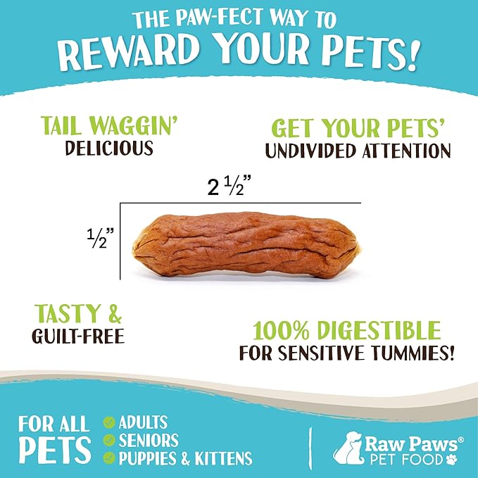 Raw Paws Grain-Free Soft Sausage Treats for Dogs & Cats - Chicken Recipe, 6-oz - USA Chicken Sausage Dog Treats - Soft Treats for Dogs & Cats - Dog Sausage Treats