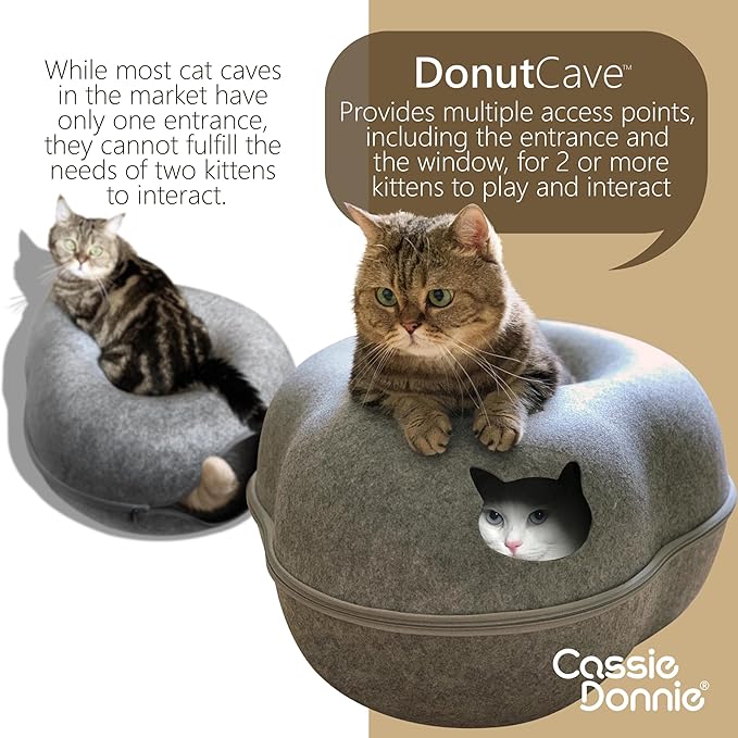 Premium Cat Bed caveTunnel Hiding Places for Indoor Cats(Large) Houses & Condos. Washable100% Nontoxic Eco-Friendly. Spaciousfor 2 Cats