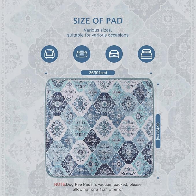 IEUUMLER Washable Pee Pads for Dogs, 2 Pack Reusable Non-Slip Grip, Super Absorbent Waterproof Puppy Pads for Potty Training, Playpen, Crate, Whelping Box EU011 (Blue, 36" x 36")