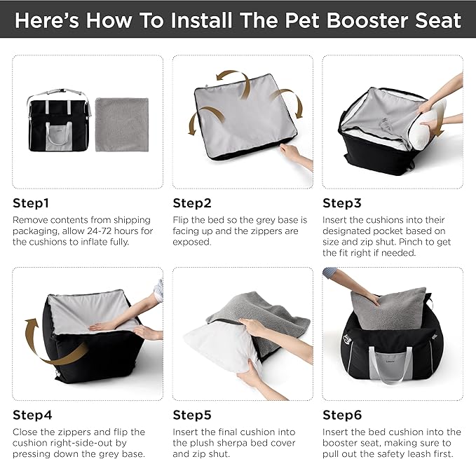 Lesure Small Dog Car Seat for Small Dogs - Soft Dog Booster Seat for Car with Storage Pocket and Clip-On Safety Leash and Thickened Memory Foam Filling, Pet Travel Carrier Bed Brown