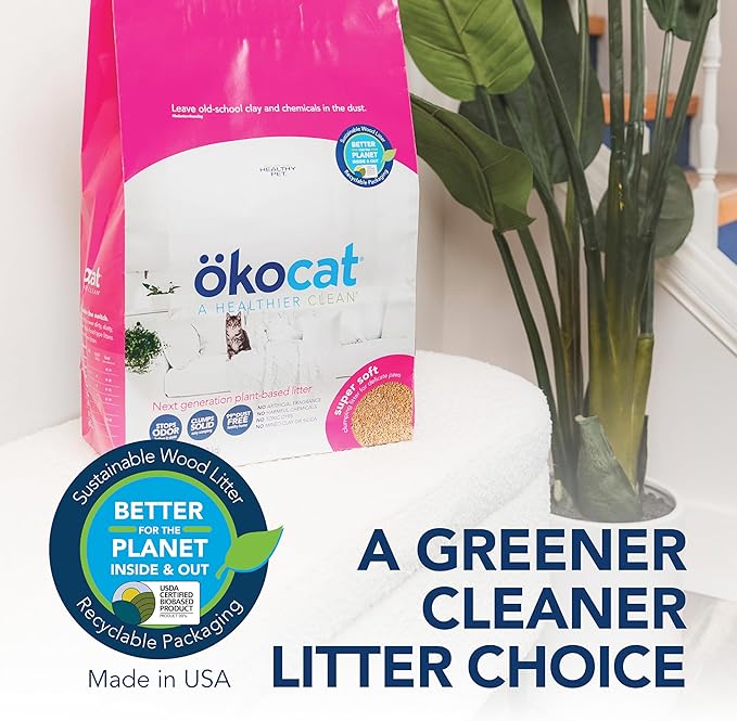 ökocat Super Soft Wood Clumping Cat Litter, Unscented,11.2 pounds - Natural Ingredients, Stops Odor, Clumps Solid, 99% Dust Free, Great for All Cats, Sensitive Paws, Kittens