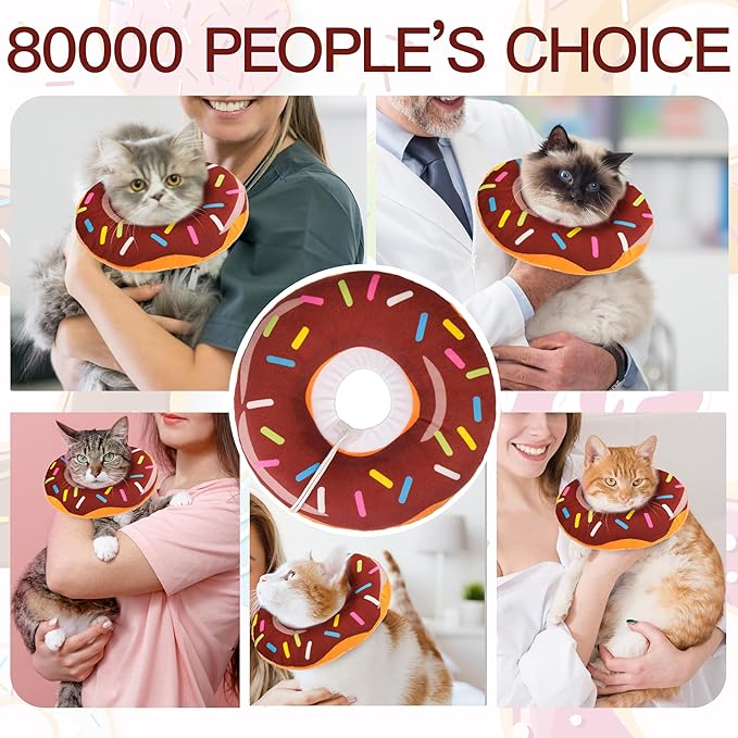 Cat Cone Collar Soft, Cute Cat Donut Collar After Surgery, Adjustable Kitten Recovery Cones to Stop Licking, Lightweight Neck Elizabethan Collars for Cats Kittens (Brown, Medium)