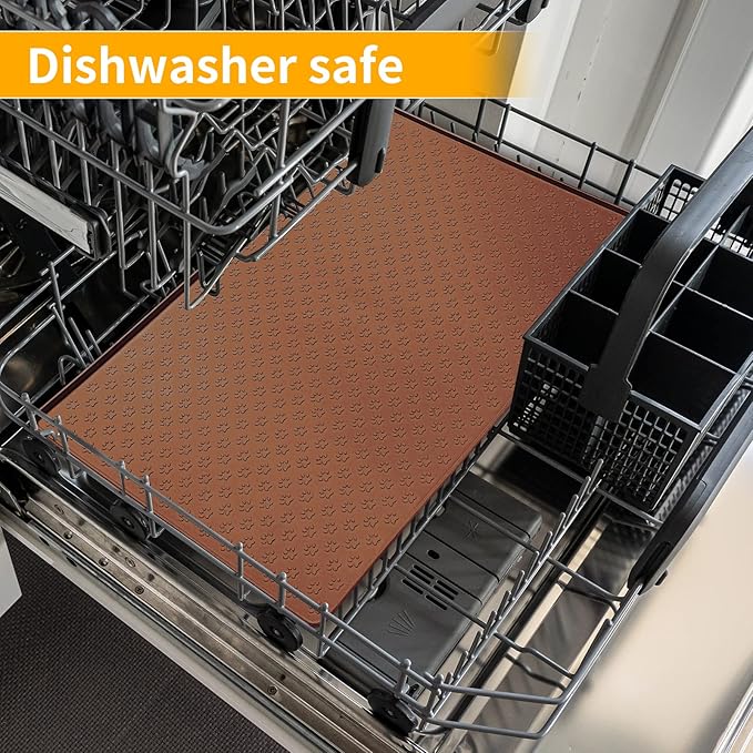 Ptlom Pet Placemat for Dog and Cat, Waterproof Silicone Pet Feeding Bowl Mats for Food and Water, Small Medium Large Dogs Mat Prevent Residues from Spilling to Floor, Brown, 31.5" 23.6"