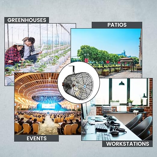 Schaefer VK12-B VersaKool Air Circulator Ceiling Wall Mount Greenhouse Fan & Aluminum Blade, 1470 CFM, 1/10 hp, Energy-Efficient Commercial Fan for Patio, Garage, Industrial & Workshop (Black)