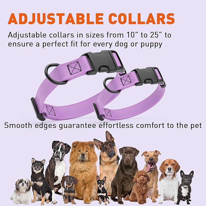 Dogline Biothane Waterproof Dog Collar with Quick Release Buckle Strong Coated Nylon Webbing with Odor- Proof for Easy Care Easy to Clean Fits Small Medium Large Dogs, Amethyst Purple 1" W 15-23" L