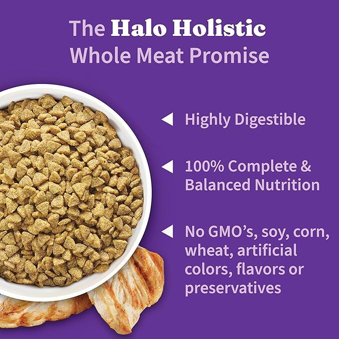 Halo Holistic Cage Free Chicken Cat Food, Healthy Grains Dry Cat Food, Complete Digestive Health, Kibble for Adult Cats, 10 lb Bag
