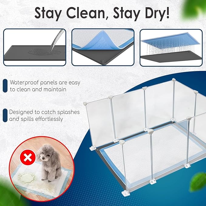 TidyFriend Litter Box Splash Guard 32 x 24 Inches, Dog Litter Box Shield Guard, Easy to Clean Indoor Dog Fence (White Fence Only)