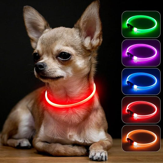 BSEEN Light Up Dog Collar - Rainproof LED Dog Collar Rechargeable - TPU Cuttable Glowing Puppy Collar for Small Dogs& Cats, High Visibility Safety Dog Lights for Night Walking (XS-Red 40cm)
