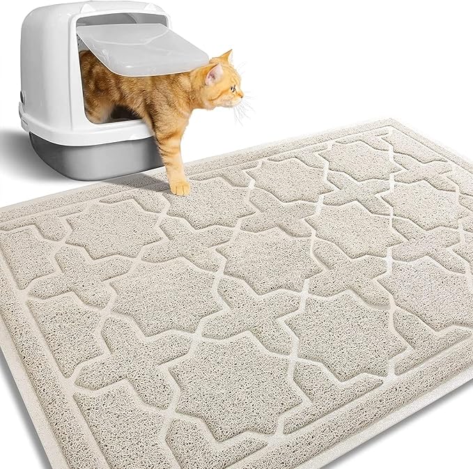Yimobra Cat Litter Mat, 35.4"x23.6" Litter Box Mat with Litter Lock Mesh, Soft Cat Litter Mat Litter Trapping Mat, Easy to Clean, Non-Slip, Water Resistant, Litter Free Floors, Beige