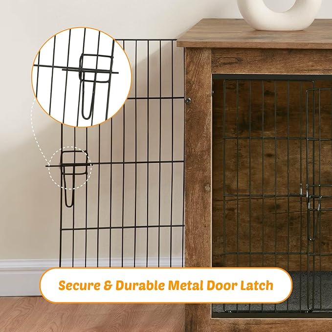 Dog Kennel Furniture, Wooden Dog Crate End Table with Dual Doors, Chew-Proof Design & Cushion, Heavy Duty Dog Crate, Decorative Pet Crate Dog Cage for Indoor (39 Inch)