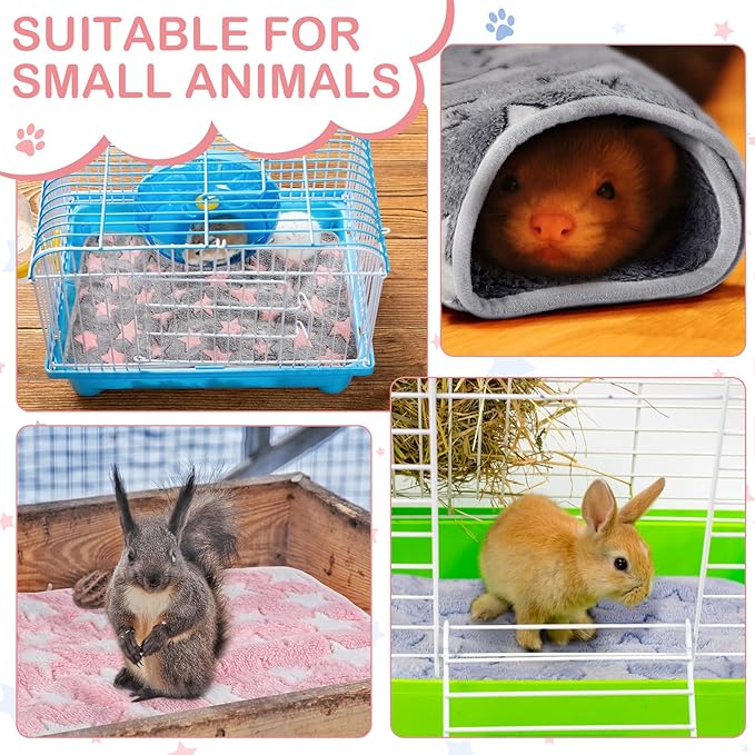 Reginary 4 Pcs Waterproof Guinea Pig Blankets Washable Small Animal Fleece Bedding Absorbent Guinea Pig Cage Liners Reusable Pet Pee Pad Sleep Mat for Hamster Ferret(Cute Star Pattern,28 x 56 Inch)