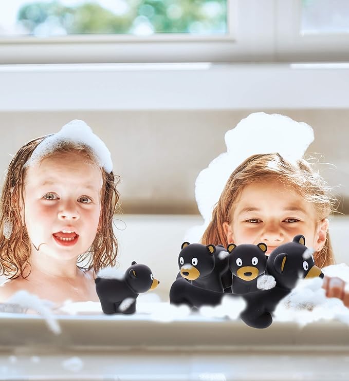 DolliBu Black Bear Animal Bath Toys - Family Animal Water Squirter for Kids, 4-Piece Kid and Baby Bathtub Toys, Fun Bath Time Children, Floating Bath Tub Decor, Rubber Animal Bath Toys, Squirt Toys