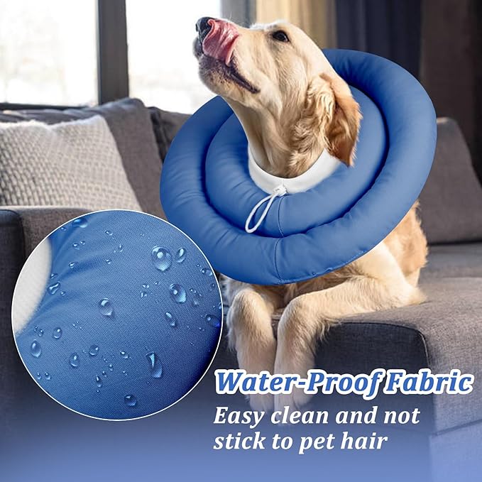 IDOMIK Dog Recovery Collar, Waterproof Soft Dog Cone After Surgery, Comfy Protective Elizabethan Collar Alternative for Dogs Cats, Adjustable Pet Neck Donut Cone Anti-Licking Biting Wounds,Navy,S