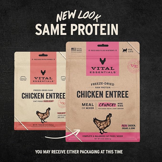 Vital Essentials Freeze-Dried Raw Chicken Meal or Mixer Cat Food Crunchy Nibs, 8 oz