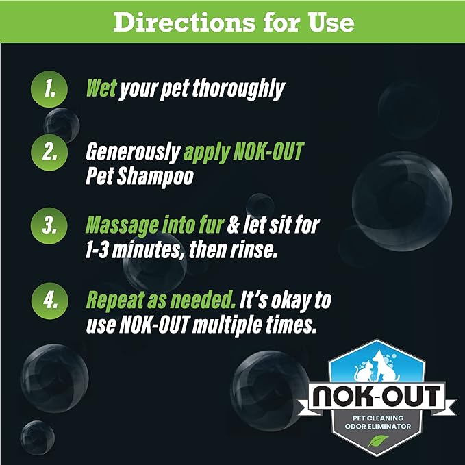 Nok-Out Premium Grade Pet Shampoo for Dogs and Cats, Veterinary Strength and Odor Eliminator Formula, Made in The USA, 20 Ounce Bottle