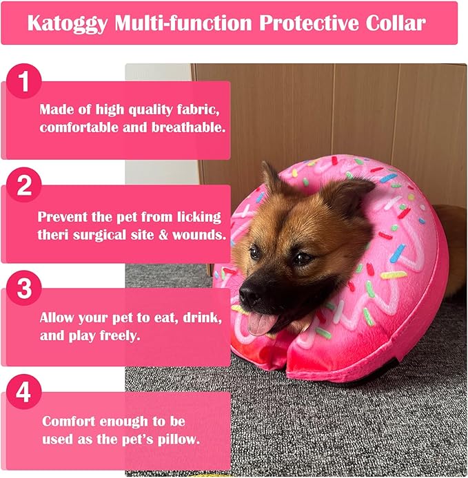 Katoggy Inflatable Dog Cone Collar for Dogs After Surgery, Soft Adjustable Blow up Donut E-Collar for Small Medium Large Dogs and Cats