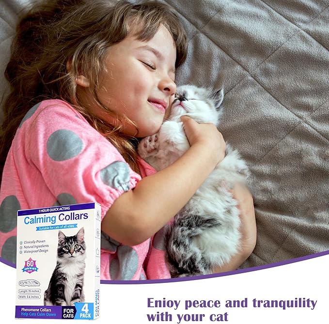 4 Pack Calming Collar for Cats - 60 Days Anxiety and Stress Relief, Relaxing Cat Collar, Adjustable Pheromones Collar for Cats，Natural Soothing for Continuous Calming