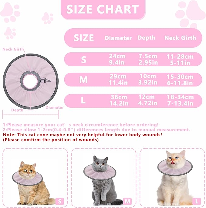 Lightweight Cat Cone Collar Soft, Soft Comfortable Cat Recovery Collar After Surgery, Elizabethan E Collar for Cats, Cone for Cats to Stop Licking (Pale Pink, Small)