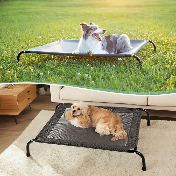 Cooling Elevated Dog Bed for Extra Large Dogs with Non-Slip Floor Protectors & Breathable Mesh, XL Raised Indoor & Outdoor Dog Cot Hammock, 54" L x 35.5" W x 8" Th, X-Large, Green