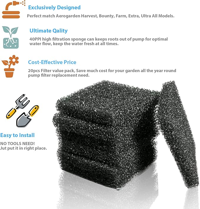 24-Pack Pump Filter Sponge Compatible with AG Garden Harvest, Bounty, Farm, Extra, Ultra All Models, Replacement Pump Filter Accessories