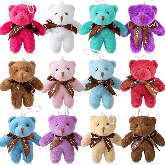 Sofier 12 Packs Mini Stuffed Animals Bulk Cute Plush Bear Toys Party Favors for Kids Treasure Box Toys Classroom Claw Machine Key Chains Prizes Small Valentine Halloween