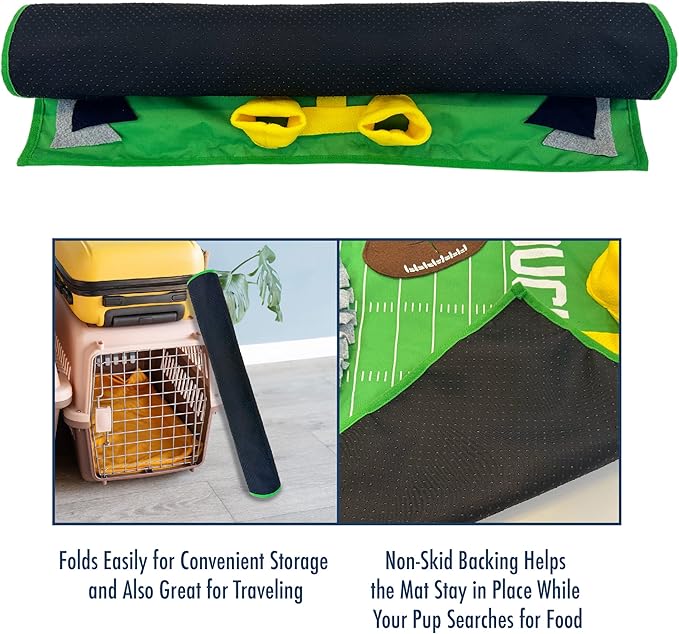 NFL Green Bay Packers Dog Snuffle Mat – Interactive Pet Slow Feeder, Football Field Design Food Puzzle Toy for Dogs & Cats, Foraging Activity Mat for Smarter Feeding