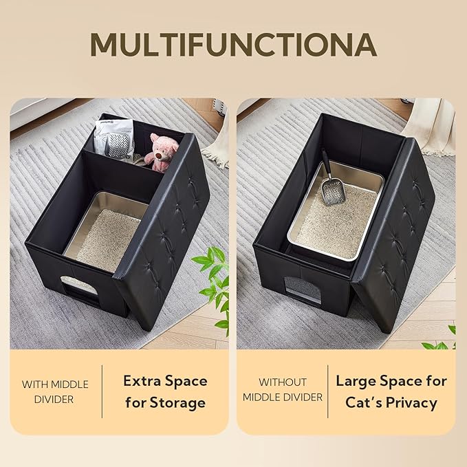 MEEXPAWS Cat Litter Box Enclosure Furniture Hidden, Cat Washroom Bench Storage Cabinet | Extra Large 35.4'' x 19.7'' x 19.7''| Dog Proof | Waterproof Inside/Easy Clean | Easy Assembly | Odor Control