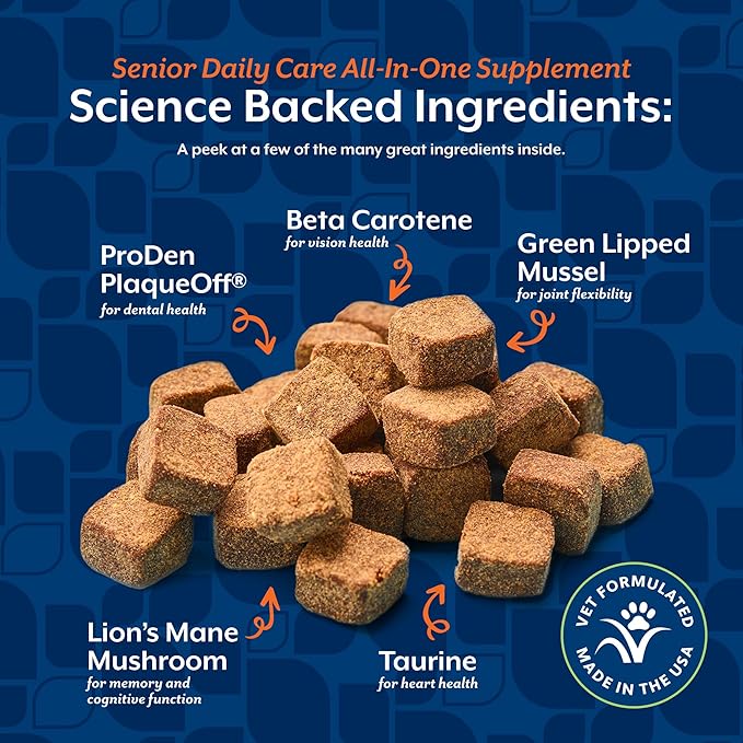 NaturVet All-in-One Senior Dog Daily Care Supplement, 8-in-1 Support Dog Soft Chews for Mobility, Skin, Heart, Teeth, Cognition, Eyes, Hickory Smoked Bacon Flavored Pet Supplement for Dogs, 60 Count