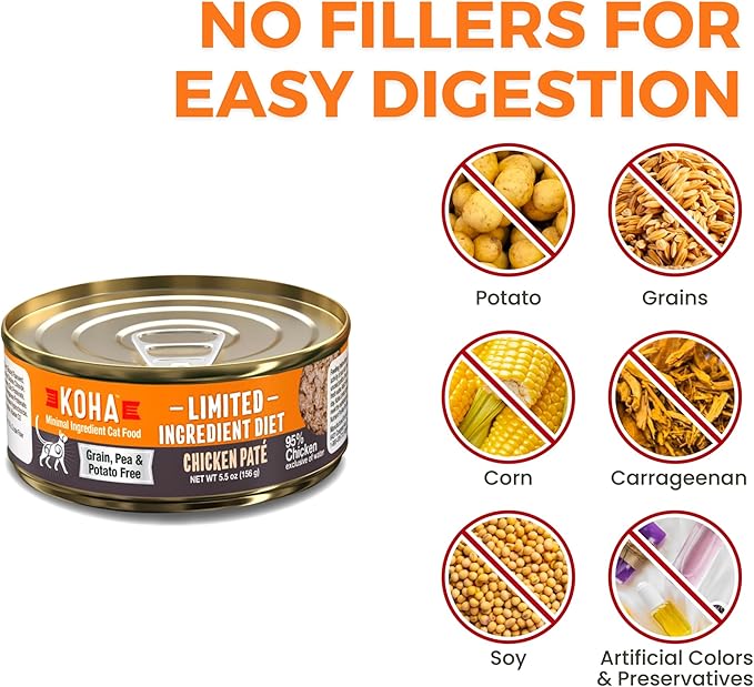 KOHA Limited Ingredient Diet Chicken Pate for Cats - Single Meat Wet Cat Food for Sensitive Stomachs - Pate Cat Food with No Fillers - 5.5oz Pack of 24