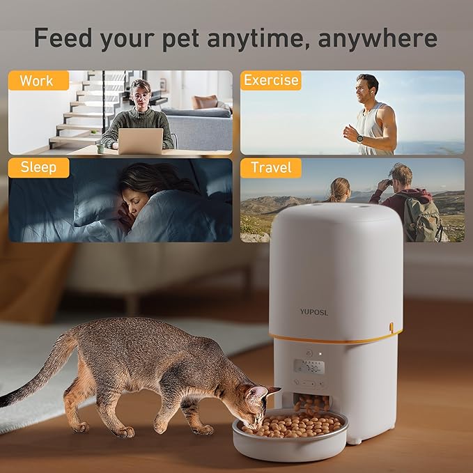 Automatic Cat Feeder - 4L Timed Auto Pet Feeder for Cat and Dog with Dry Food Dispenser, 180-day Battery Life, 1-6 Meals Per Day, 1-16 Portion, Desiccant Bag Keeps Food Fresh
