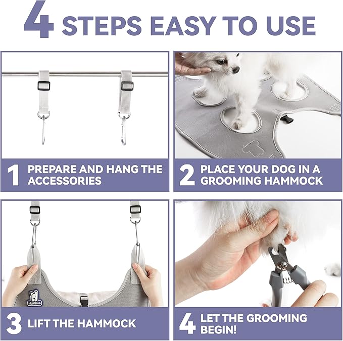 Dog Grooming Hammock Harness for Dogs & Cats with Pet Nail Clipper Trimmer - Cat Hanger Sling for Trimming Clipping Nails- Dog Hammock Restraint Bag for Small Medium Large pet （ Purple S）