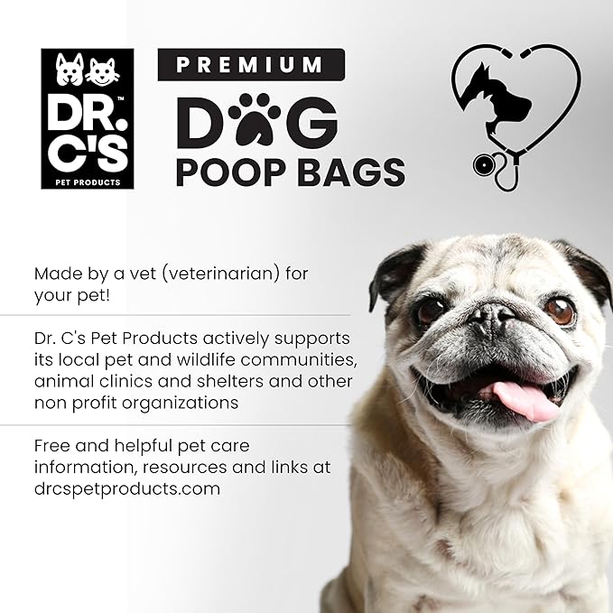 100% Certified Compostable Dog Poop Bags - Dr. C's Premium Dog Poop Bags - 270 Bags / 18 Rolls, Extra thick, Leak Proof, Unscented, Plant Based and Earth Friendly