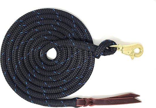 Premium 1/2" Samson Eq Braid Yacht Natural Horse Training Lead Rope with Brass Trigger Bull Snap Available in 12ft, 14ft, and 16ft. Lengths