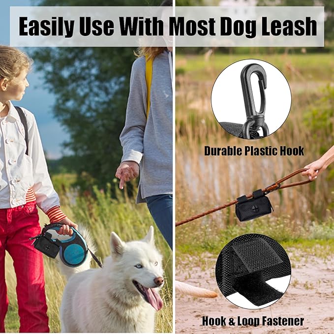 2Packs Dog Poop Bag Holder for Leash Attachment Dog Poop Bag Dispenser Dog Waste Bag Dispensers Dog Poop Bag Holders Fit Dog Leash Accessory With Hand Free Holder Carriers, Pink & Black