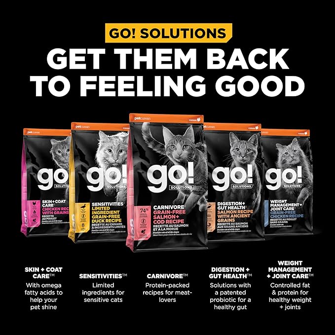 Go! Solutions Carnivore, Grain-Free, Protein Rich Dry Cat Food, Salmon and Cod Recipe, 8 lb Bag