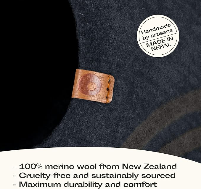 MEOWFIA Premium Felt Cat Bed Cave - Handmade 100% Merino Wool Bed for Cats and Kittens (Large, Slate Grey)