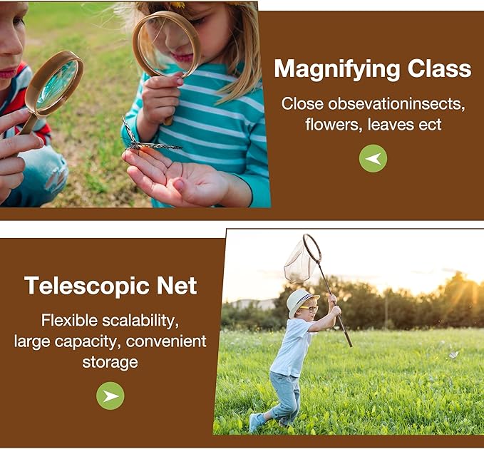 ROBUD Kids Explorer Kit, Bug Catcher Kit with Bag Kit, Outdoor Exploration Set for Camping, Montessroi Toy for Kids Coming Closer to Nature，WRP07