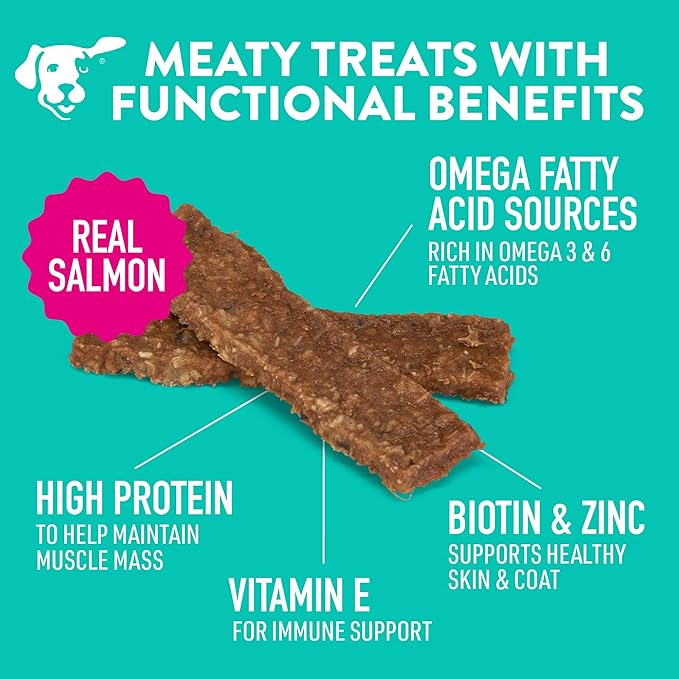 DOGSWELL Jerky Treats for Dogs, Skin and Coat Salmon Recipe 18 oz., 29235