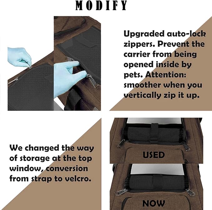 Pet Carrier for Large Cat Soft-Sided Animal Traveling Bag for Medium Cat up to 20lbs / Washable Small Dog Puppy 10 lbs Crate Case with Privacy Curtains for Home Outdoor Travel Mocha Brown