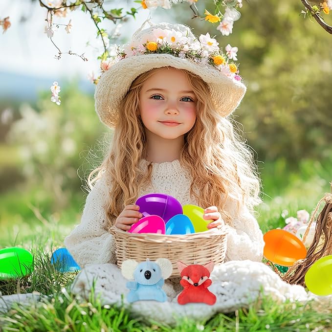 Sofier Plastic Easter Eggs with Animal Toys 12pcs Filled Easter Eggs 3.4" Easter Basket Stuffers Easter Egg Fillers Kids Classroom Gift Exchange Party Favors