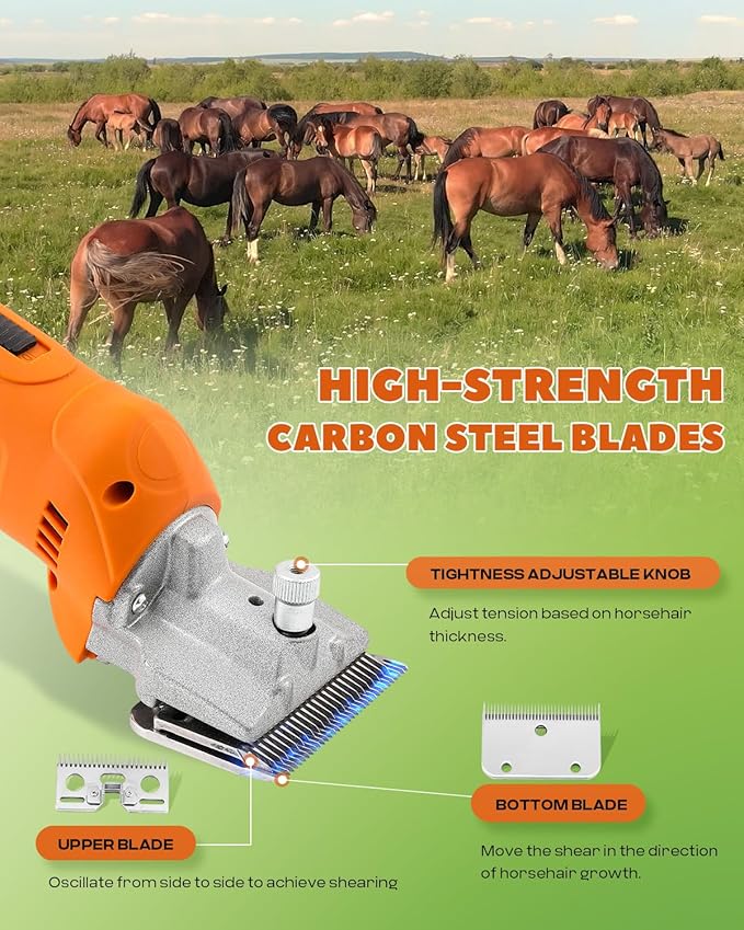 Horse Clippers Cordless, Heavy Duty Horse Grooming Kit, 6-Speed Professional Livestock Clippers with 2PCS 21V 4Ah Lithium Battery for Shaving Horse Pony Cattle Large Dogs