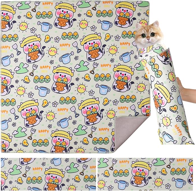 Cat Wrap for Grooming,Cat Wrap for Cutting Nails,Self-Adherent Soft Cat Blanket，Restrain the Cat to Keep Calm,Anti-Bite, Anti-Scratch, Wrap anti-Escape Grooming Bags for Cats ( within 16lbs)