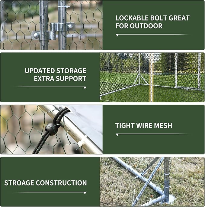 4ever2buy Large Metal Chicken Coop with Run Walk-in Poultry Cage Chicken Runs House Pen Cage Dome Roofed Chicken Coops with Anti-Ultraviolet Cover for Outdoor Backyard Farm Use 9.5'W x 19.3'L x 6.3'H