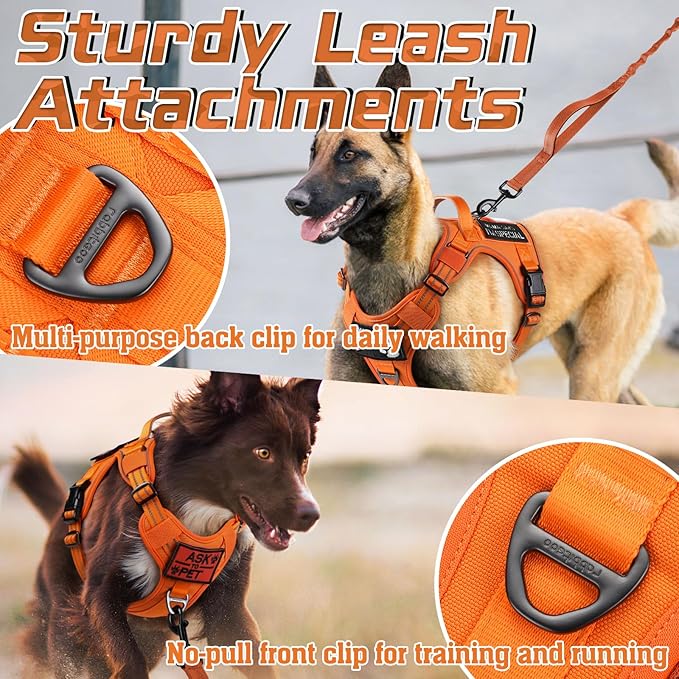 rabbitgoo Tactical Dog Harness for Large Dogs, No Pull Military Service Vest with Handle & Molle, Easy Control for Training Walking, Adjustable Reflective Straps, Orange, L